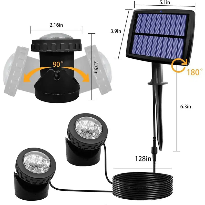 A36T-2X Solar Pond Spotlights, LED Solar Underwater Lights With Dual Head Waterproof Submarine Landscape Spotlight Lighting C Peaceful Pleasures Health and Wellness