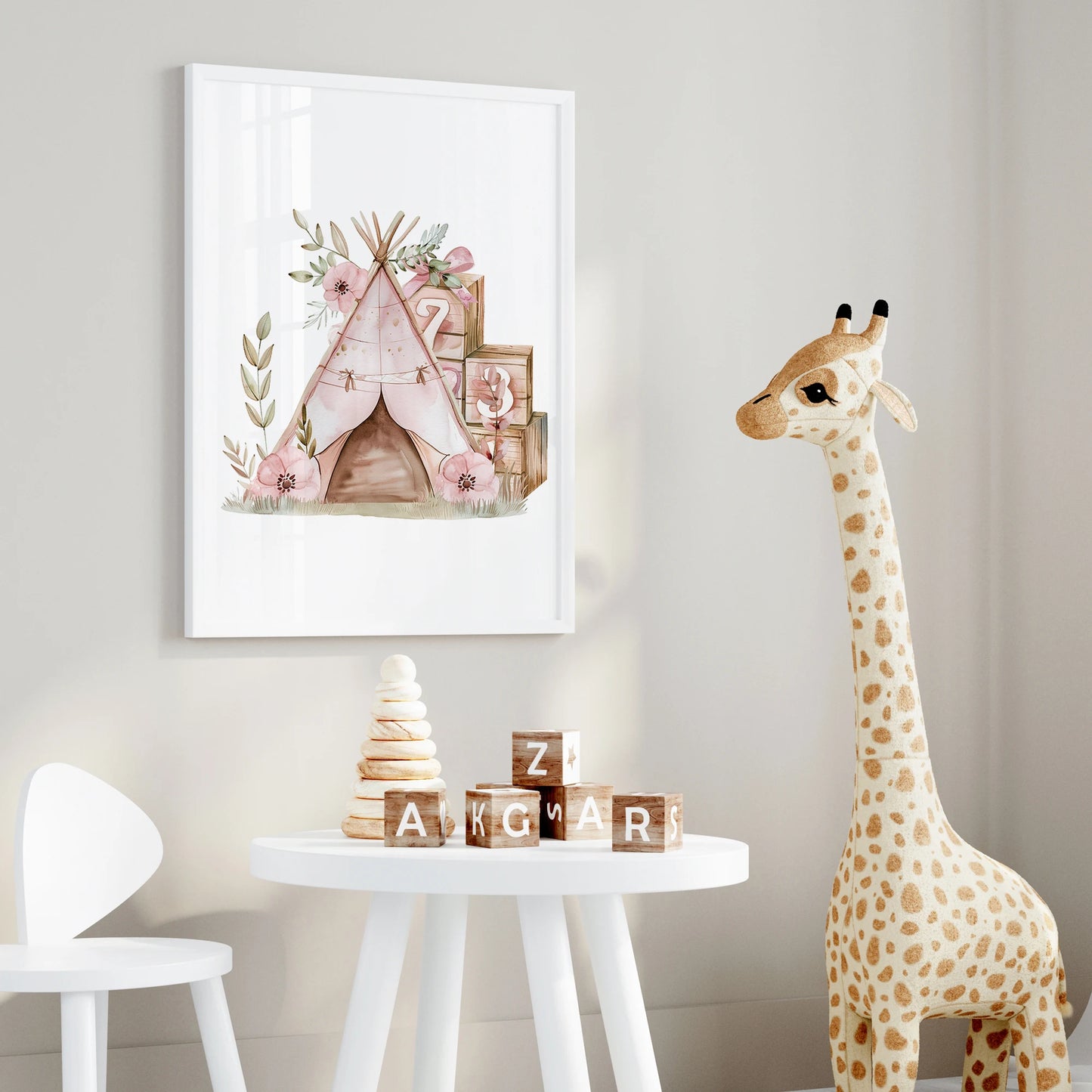 Pink Bunny Carousel Canvas Wall Art | Kids Room Decor Print