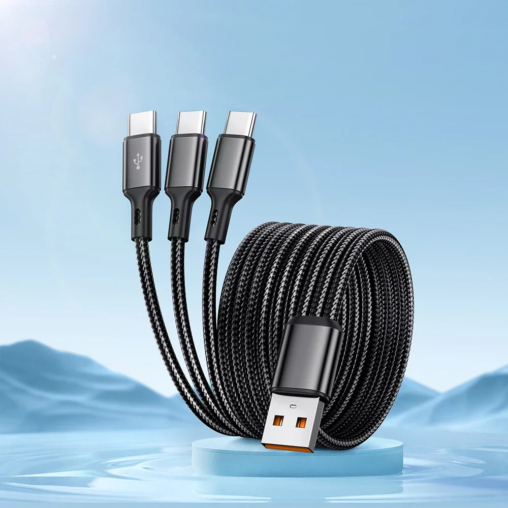 3-in-1 USB to Triple USB-C Cable 100W 6A Fast Charge