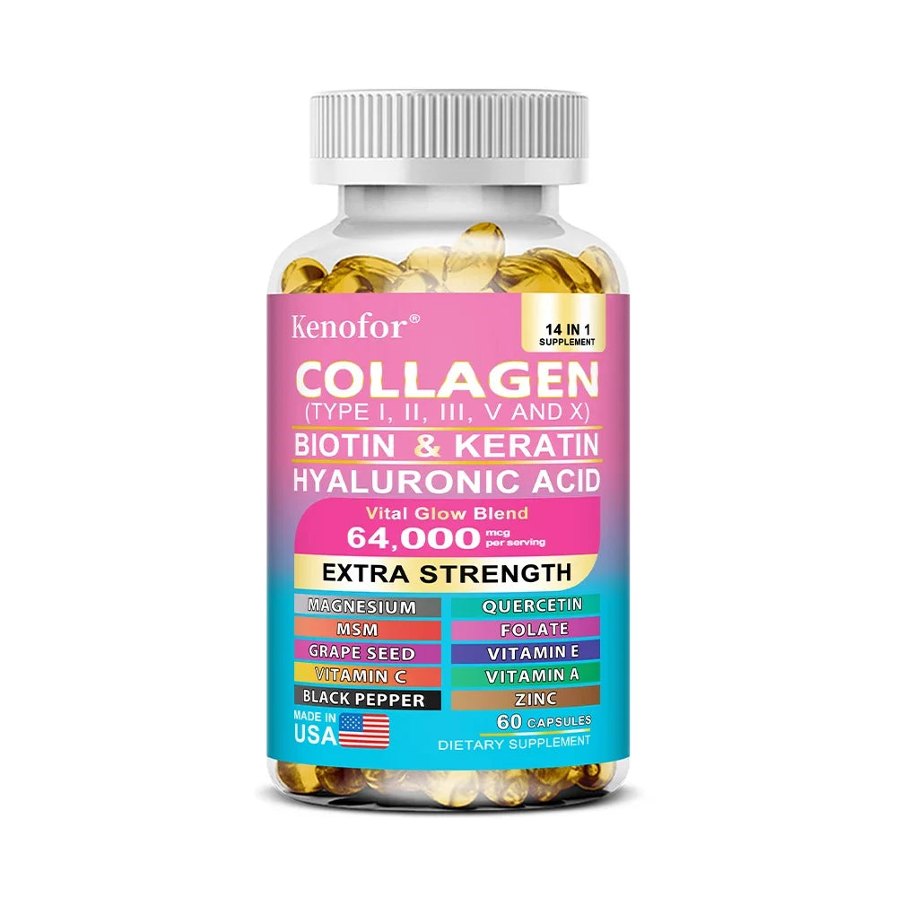 Multi Collagen Capsules Types I II III V X | Biotin Keratin Hair Skin Nails