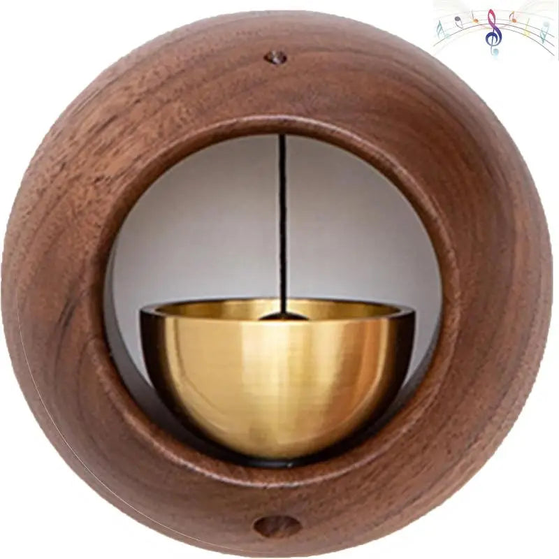 Creative Round Bell Black Walnut Wood Hanging Doorbell Wind Chimes Decor Wooden Magnetic Door Bell Entrance Opening Chime Peaceful Pleasures Health and Wellness A1