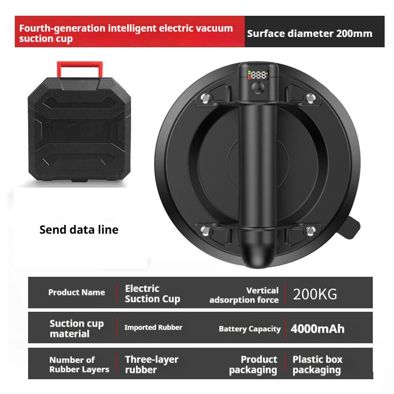 Intelligent Display Industrial Grade Electric Vacuum Suction Cup 300KG Load Heavy Duty Granite Tile Glass Lifter 4000mAh Battery Peaceful Pleasures Health and Wellness 200kg suction force