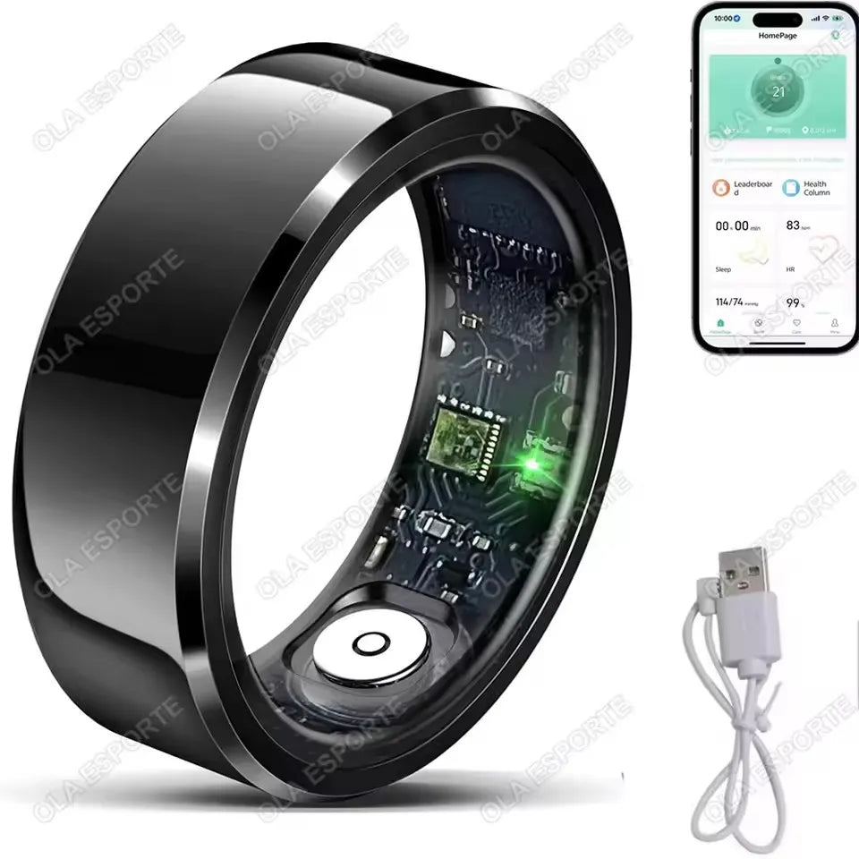 2025 Smart Ring Blood Pressure Heart Rate Sleep Monitoring Smartring IP68 & 5ATM Waterproof Multi-sport Mode Smartring Man Women Peaceful Pleasures Health and Wellness Black 9