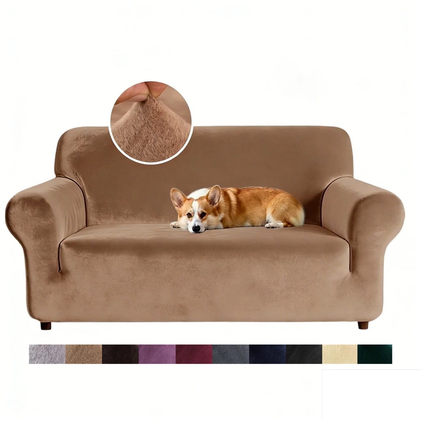 Premium Thicken Plush Velvet Sofa Cover Upgraded 3D Armrest Shape Stretch Couch Cover Sofa Slipcover Luxury Furniture Protector Peaceful Pleasures Health and Wellness Khaki 3seat (190-230cm)