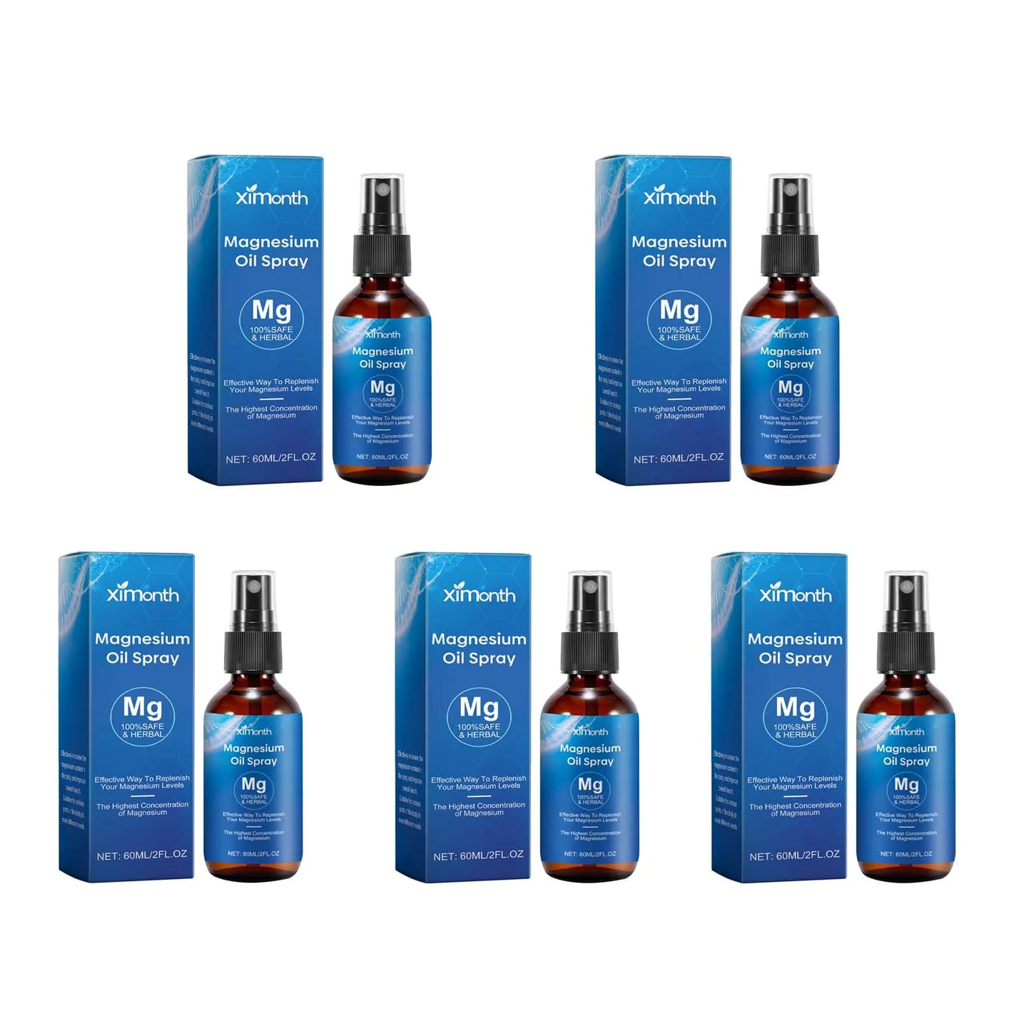 Magnesium Oil Spray – Muscle Relief, Sleep & Skin Care 60ml Peaceful Pleasures Health and Wellness 5Pcs