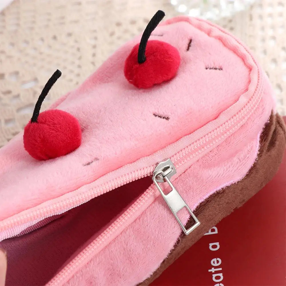 Creative Cherry Cake Pen Bag Cosmetic Bags Large Capacity Stationery Bag Kawaii Exquisite Pencil Pouch School Supplies Peaceful Pleasures Health and Wellness
