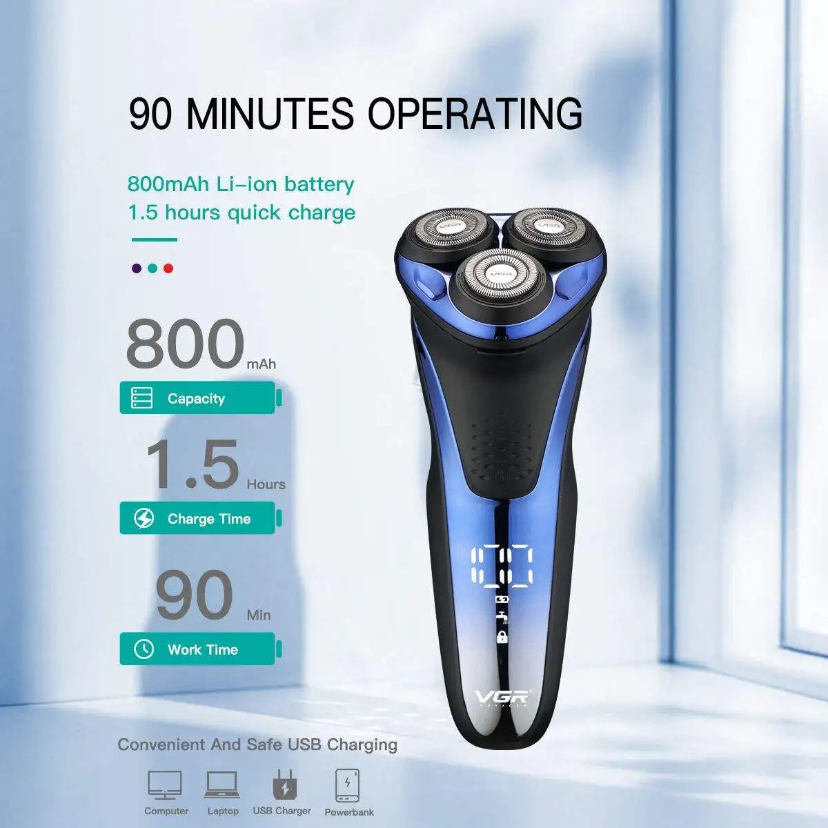 VGR Electric Shaver Professional Razor Waterproof Beard Trimmer Rotary 3D Floating Shaving Rechargeable Electric for Men V-306 Peaceful Pleasures Health and Wellness