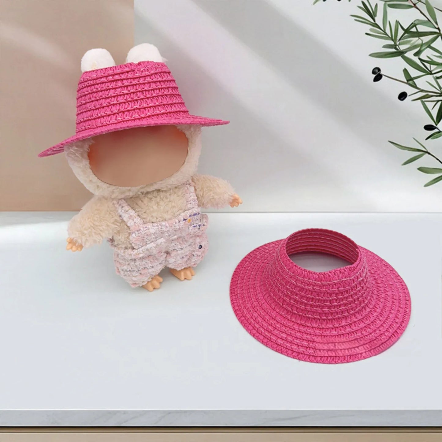 Colored Empty Straw Hat For Ropa Labubu Lovely Little Doll Accessories Cute Hat Decoration Peaceful Pleasures Health and Wellness Hot Pink One Size