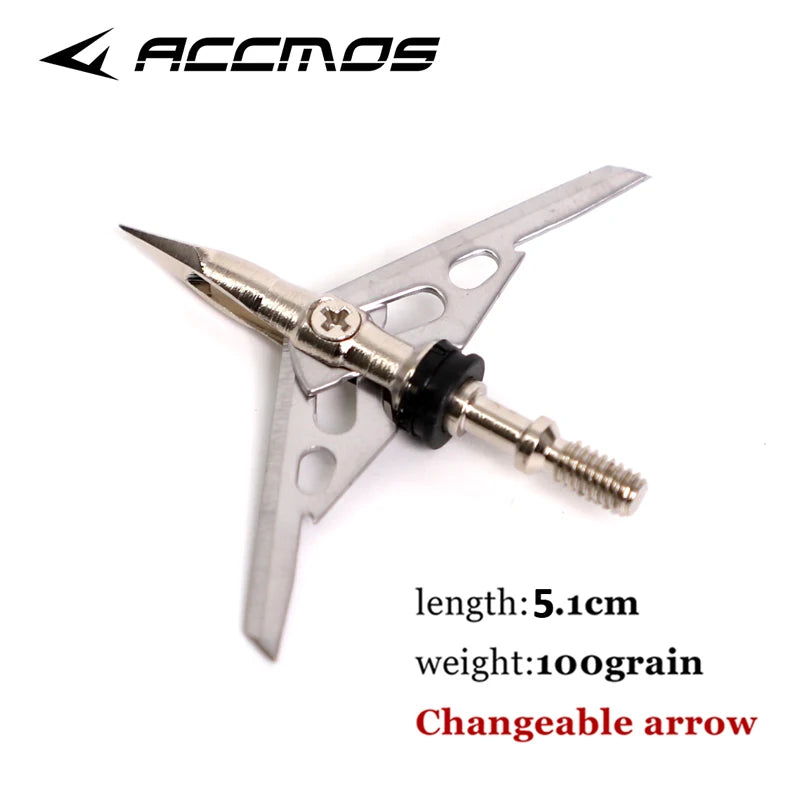 100 Grain Arrowhead Tips Archery Point Hunting Broadheads Plastic