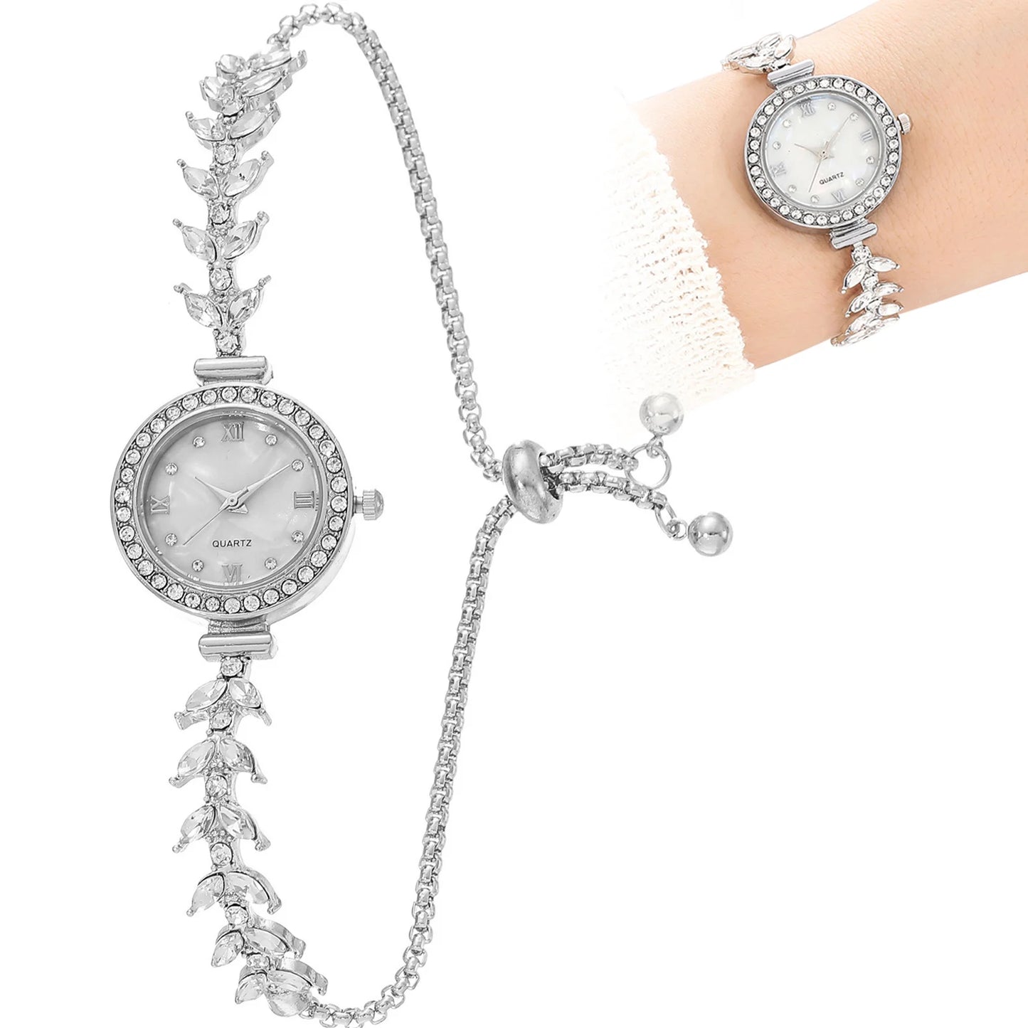 Mermaid Design Diamond Inlaid Bracelet Watch Women Adjustable Strap Quartz Wristwatch Faux Mother of Pearl Golden Ladies Watch Peaceful Pleasures Health and Wellness WHITE