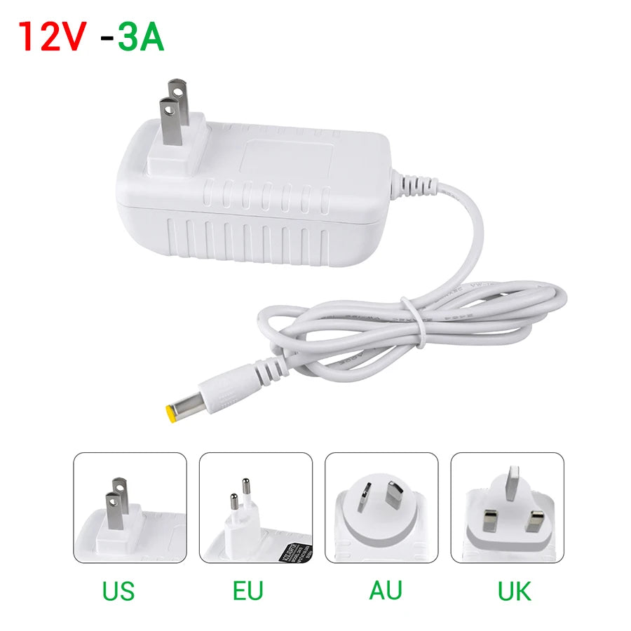 DC12V Power Supply Adapter Lighting Transformer Input AC 100-240V to Output DC 12V 1A 2A 3A EU US UK AU Plug Charger LED Driver Peaceful Pleasures Health and Wellness