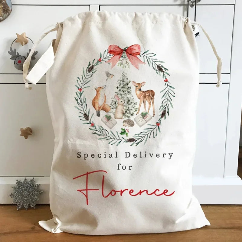 Personalised Christmas Santa Sack | Woodland Animal Gift Bag