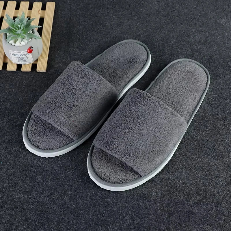 Soft Coral Fleece Disposable Hotel Slippers | Non-Slip Unisex