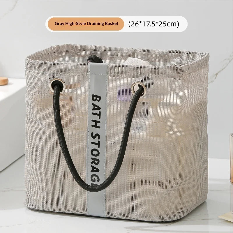 Portable Tote Shower Basket WaterproofBag With Handle Large Capacity Toiletry Bag Organizer Unisex Peaceful Pleasures Health and Wellness Gray 26x17x25cm