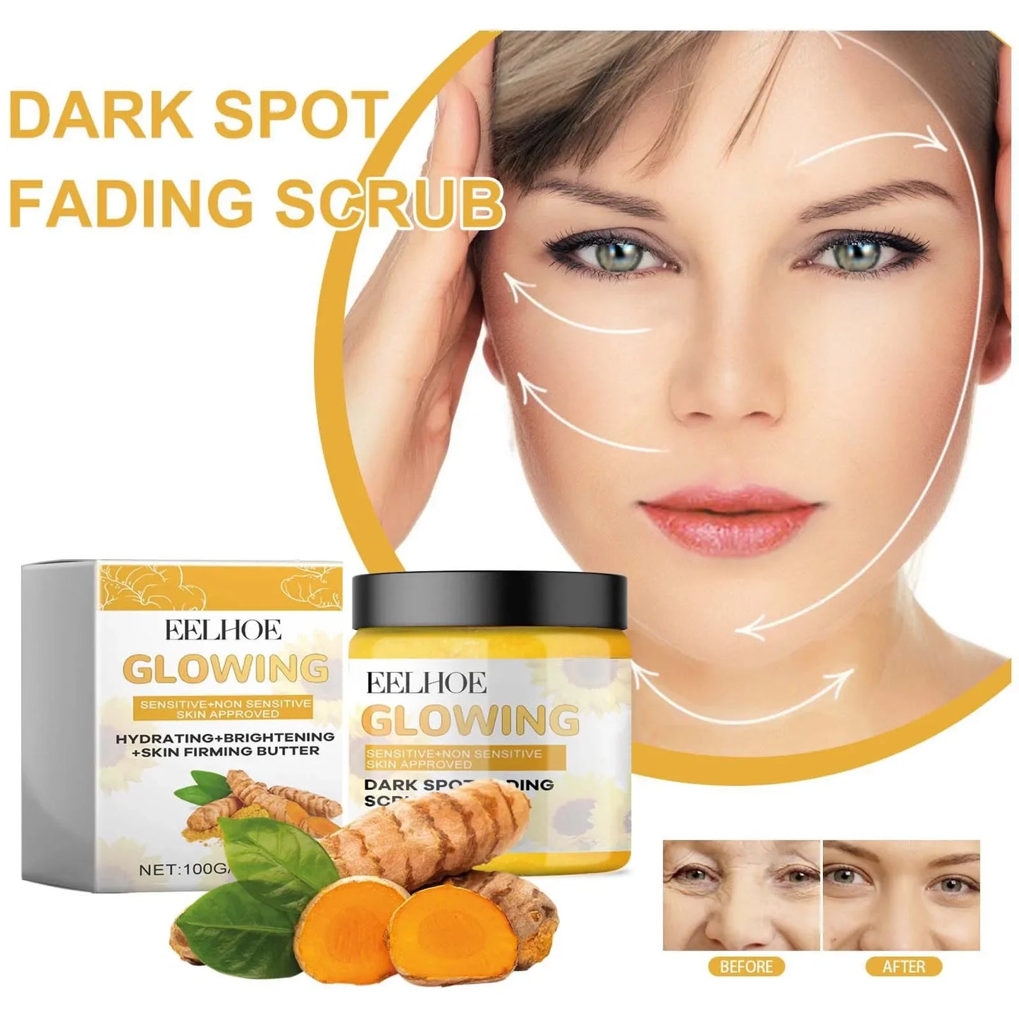 Eelhoe Turmeric Face Care Set – Wash, Cream & Scrub
