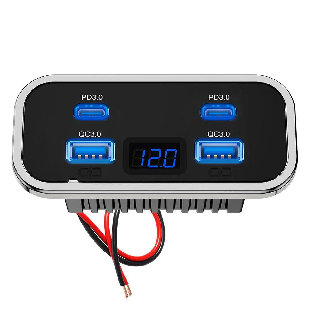 4-Port Car Charger Dual PD3.0 & QC3.0 Fast Charge 12–24V RV