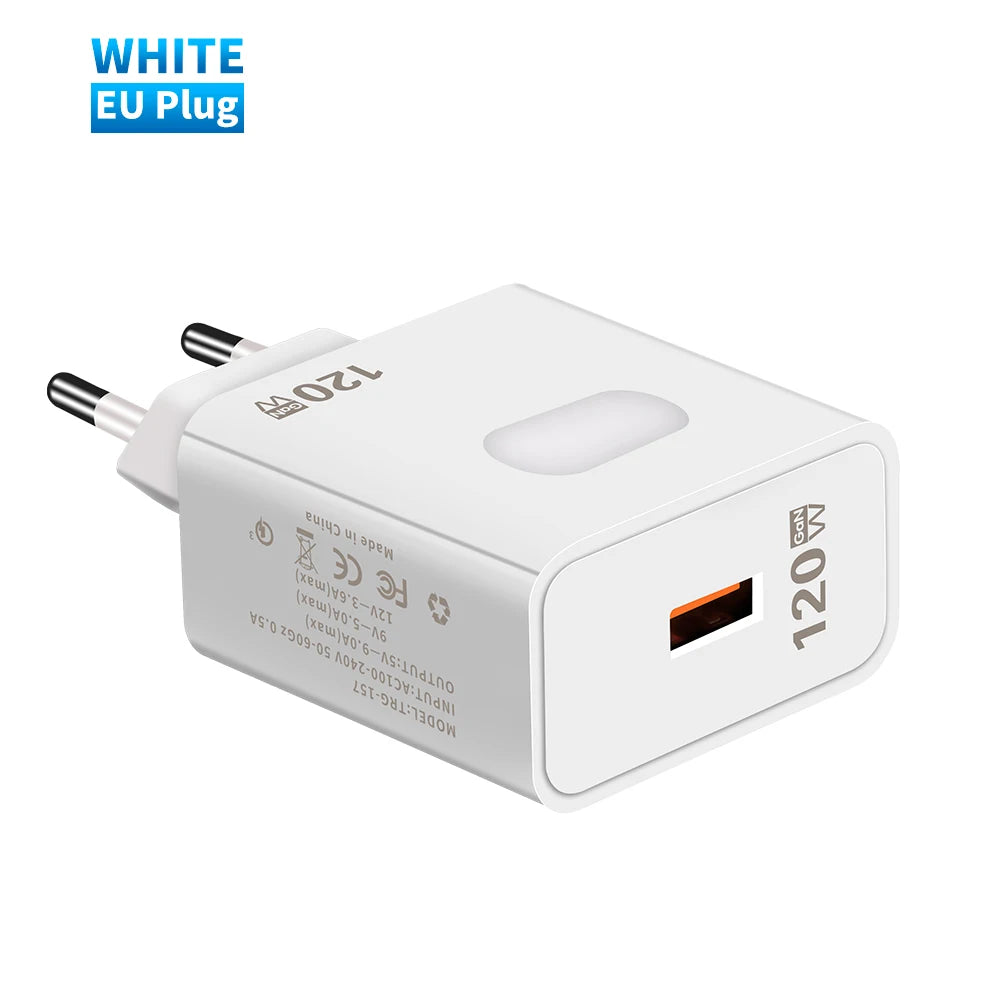 120W GaN Fast Charger USB-C Quick Charge – iPhone & Samsung