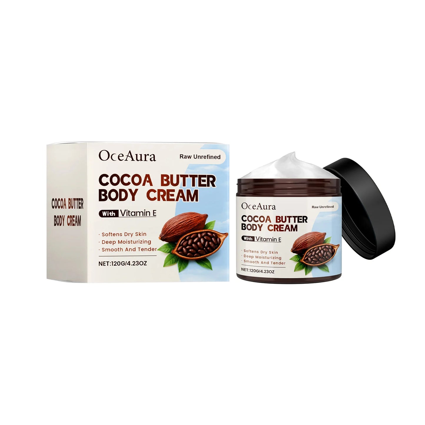 Cocoa Butter Body Lotion Intense Moisturizing Nourishing Cream Smooth Soft Skin Brightening Non-Greasy Winter Skin Care Peaceful Pleasures Health and Wellness 120g Boxed
