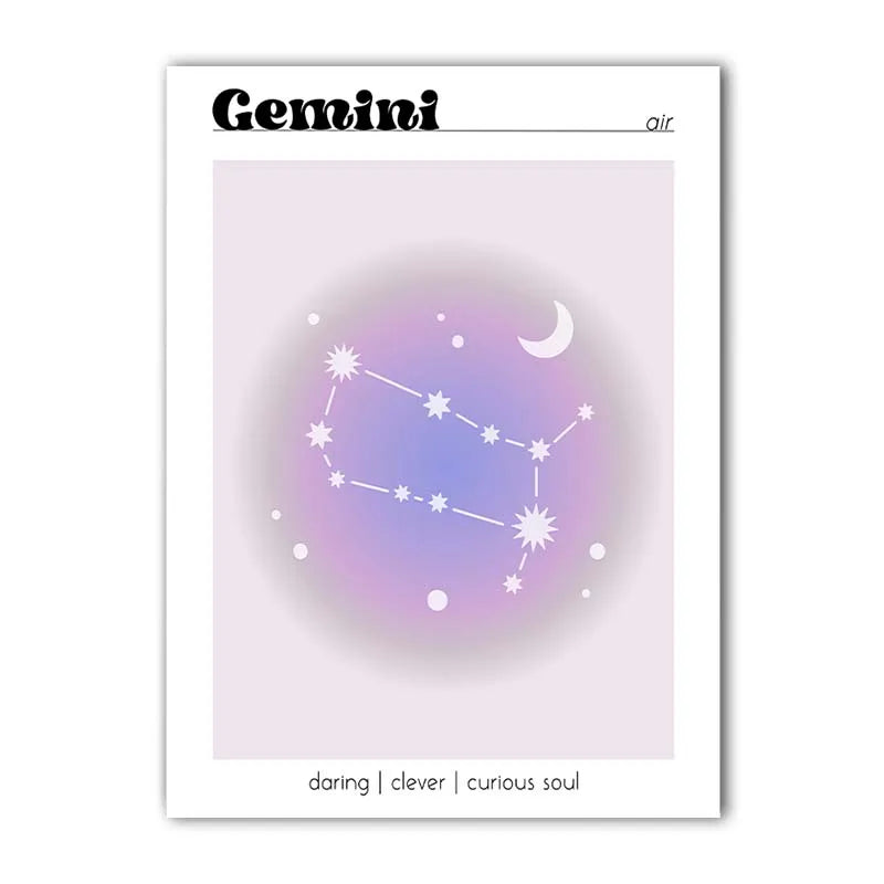 12 Zodiac Constellation Canvas Wall Art | Aura Gradient Poster