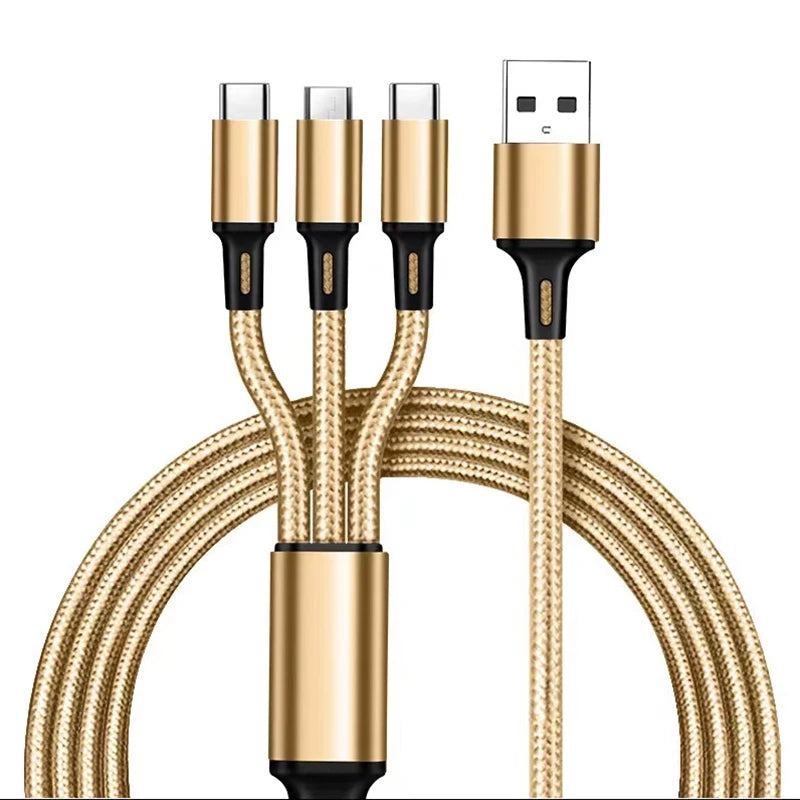 New Fast Charging Cable c Multi Charger Cable Nylon Braided Multiple USB Type-C Universal Charging Cord Adapter Peaceful Pleasures Health and Wellness Gold
