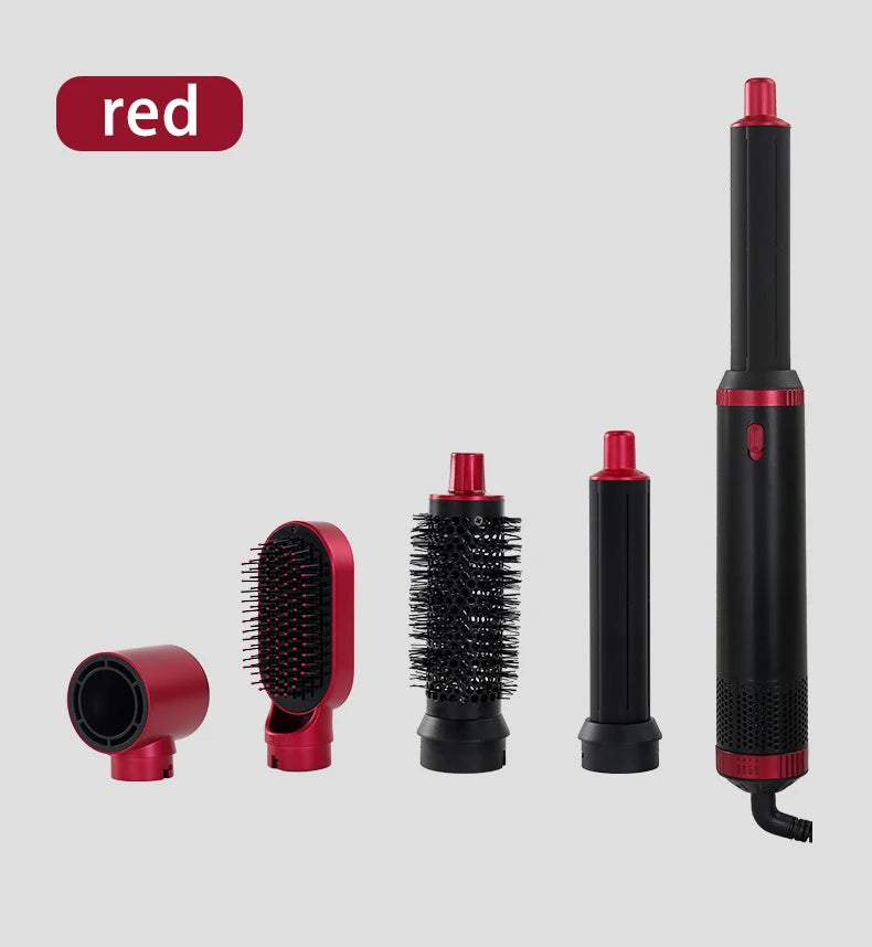 5 in 1 Hair Dryer Brush Hot Comb Set Professional Curling Iron Hair Straightener Styling Tool For Professional Hair Dryer Peaceful Pleasures Health and Wellness Black and Red AU
