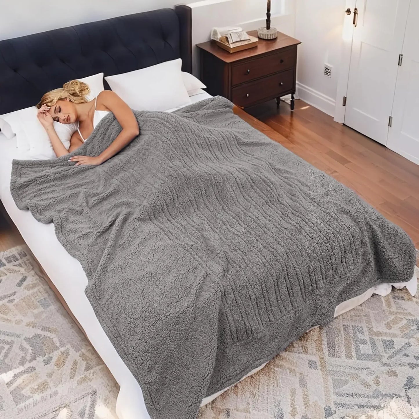 Twin Electric Heated Blanket 62x84 Inch, 5 Heat Settings, Auto Shutoff, Machine Washable, Gray Peaceful Pleasures Health and Wellness