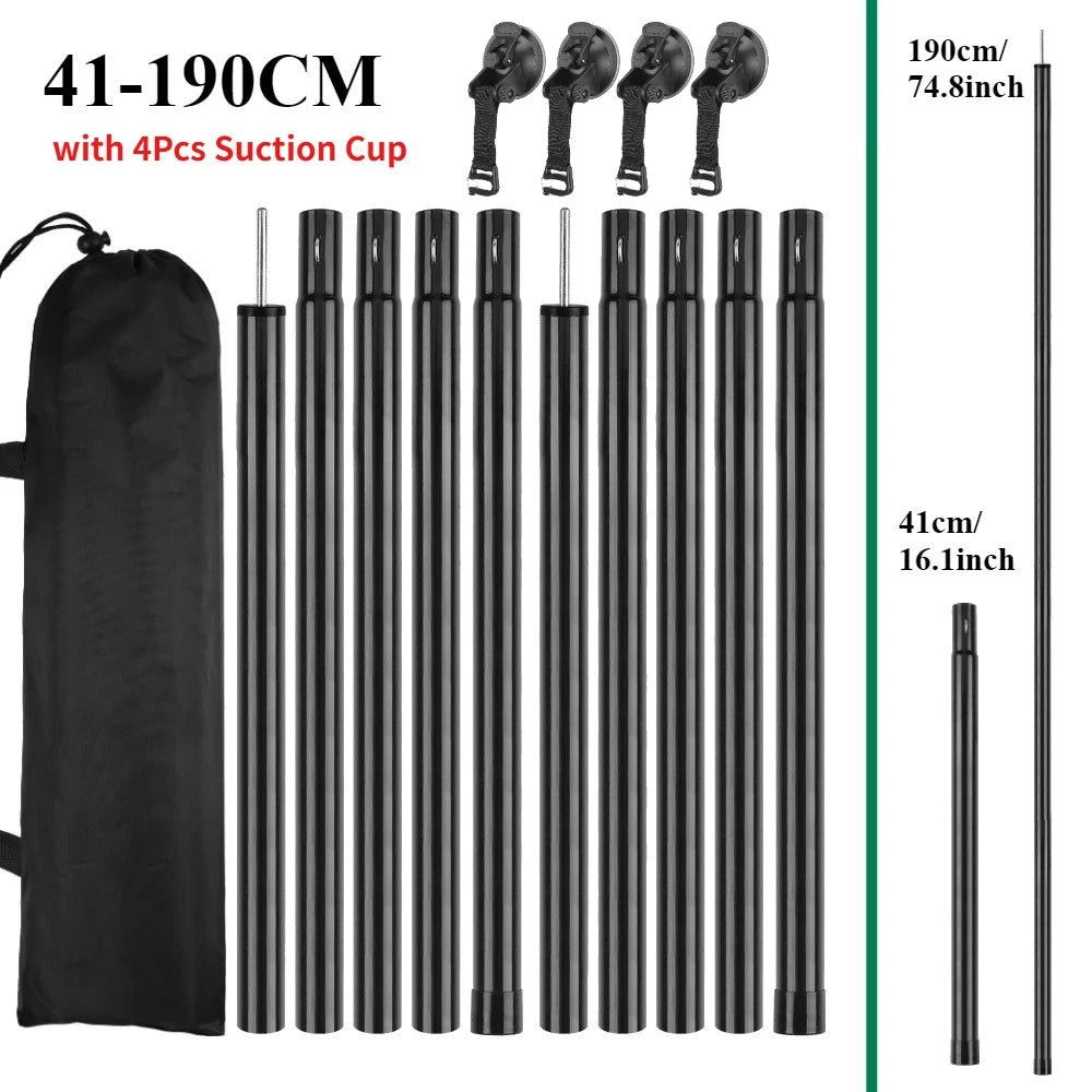 Car Tent Telescopic Pole with 2/4Pc Suction Cup Adjustable Aluminium Alloy Tent Rods for Trailor Hiking Camping Awning Shelters Peaceful Pleasures Health and Wellness 190CM Pole w 4Pc kit