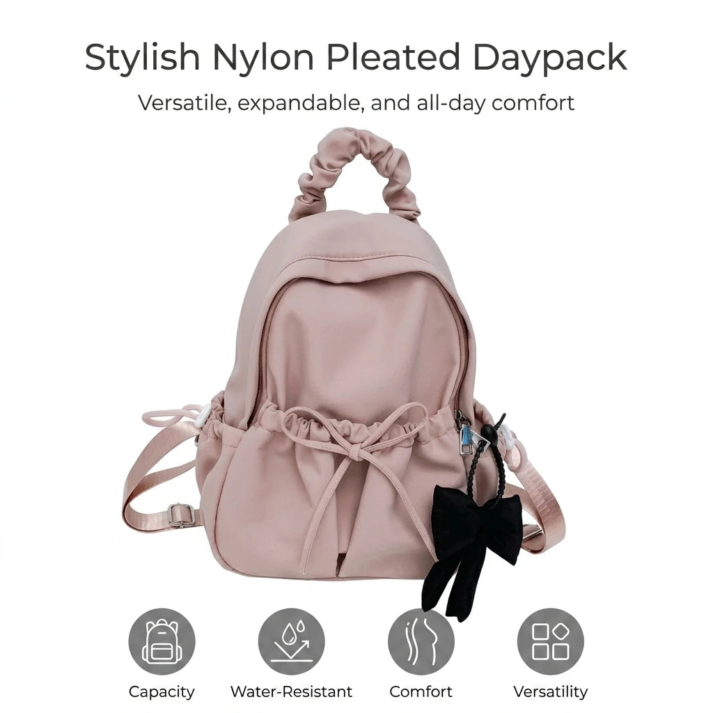 Nylon Pleated Backpack Large Capacity Waterproof Casual Daypack For Travel School Peaceful Pleasures Health and Wellness