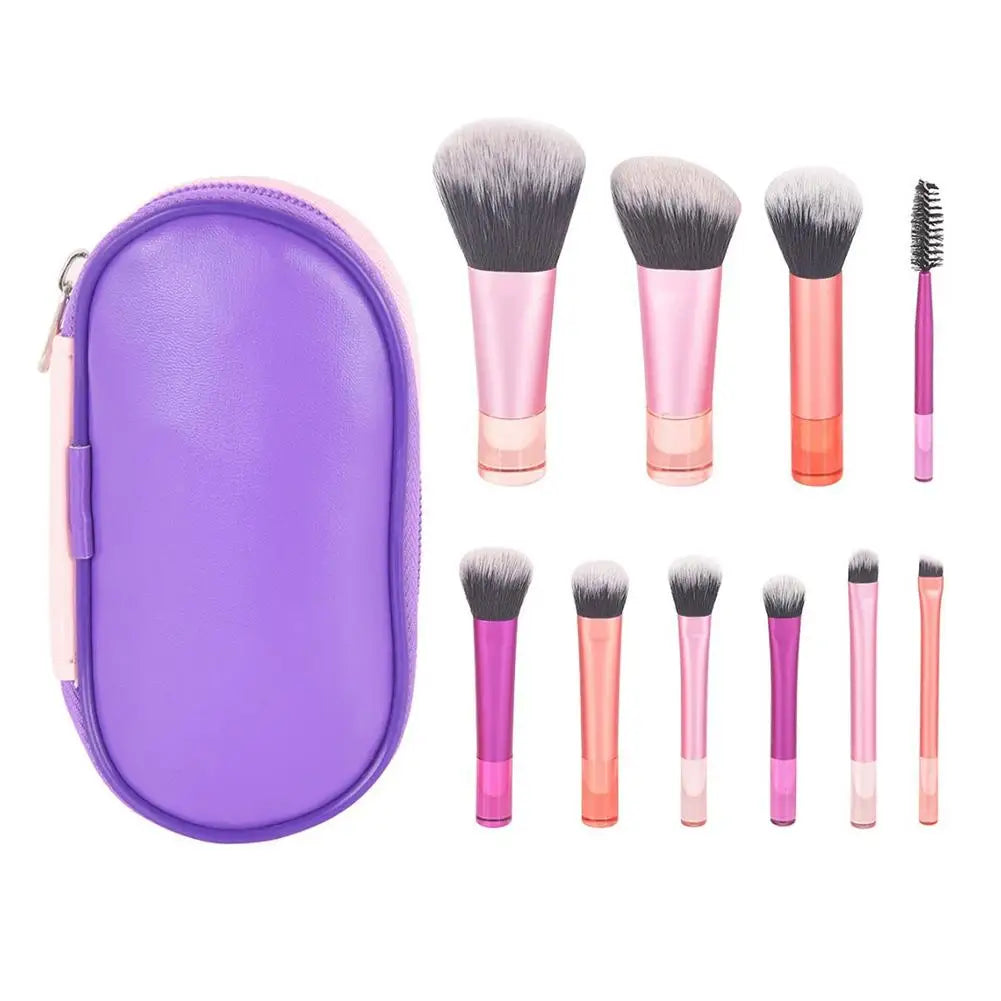 10pcs Makeup Brushes Set With Storage Bag Portable Outdoor Travel Set Eyeshadow Foundation Blush Blender Concealer Beauty Makeup Peaceful Pleasures Health and Wellness A