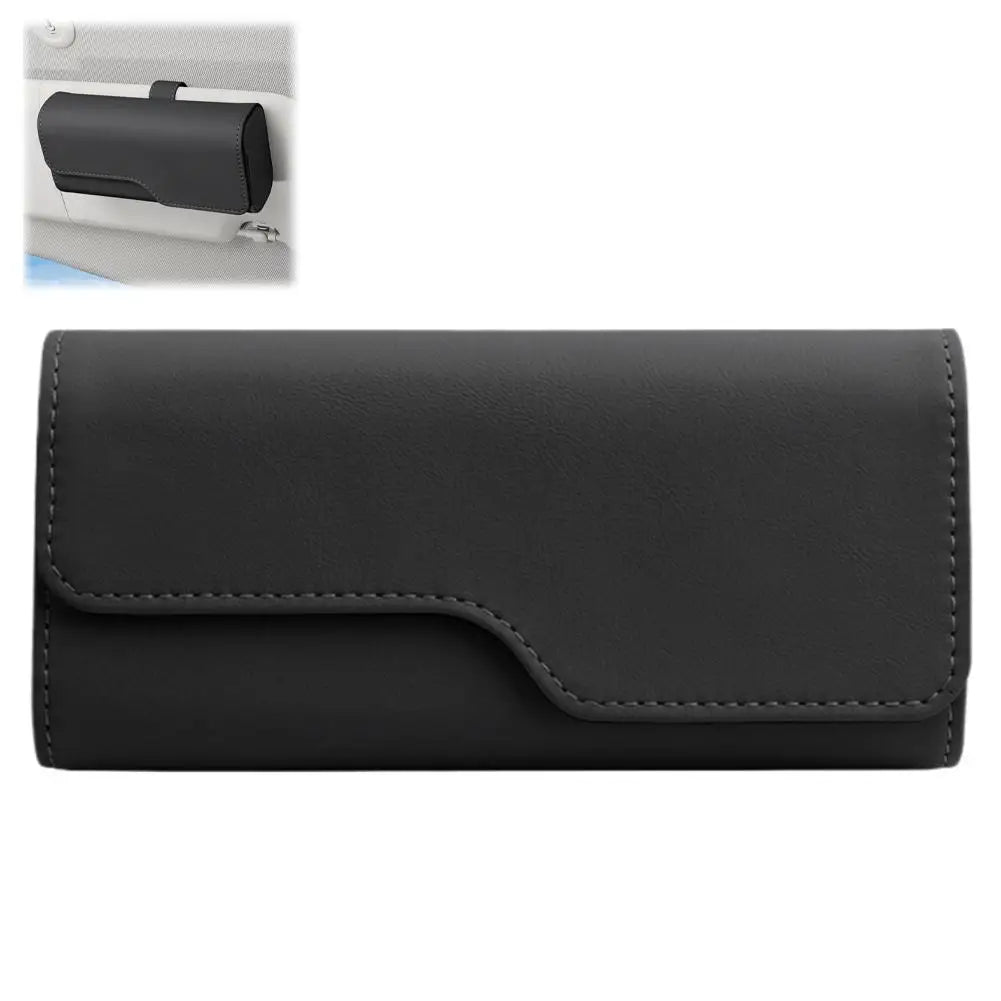 Leather Car Glasses Storage Box Sun Visor Eyeglasses Holder Clip On Auto Visor Glasses Organizer Sun Visor Eyeglasses Storage Peaceful Pleasures Health and Wellness A