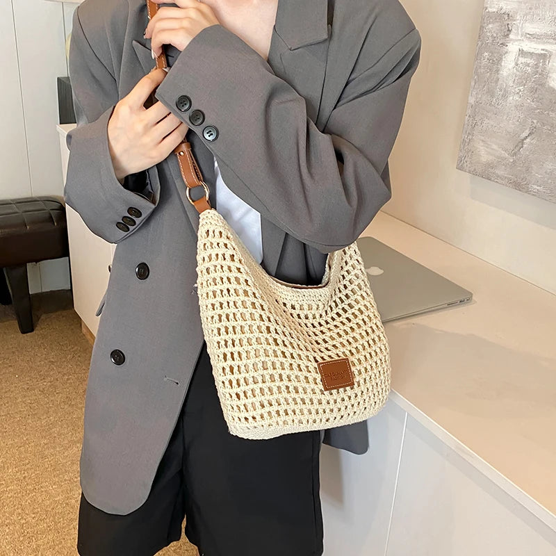 Mesh Woven Beach Crossbody Bag | Adjustable Strap, S & L Peaceful Pleasures Health and Wellness S Brown Australia