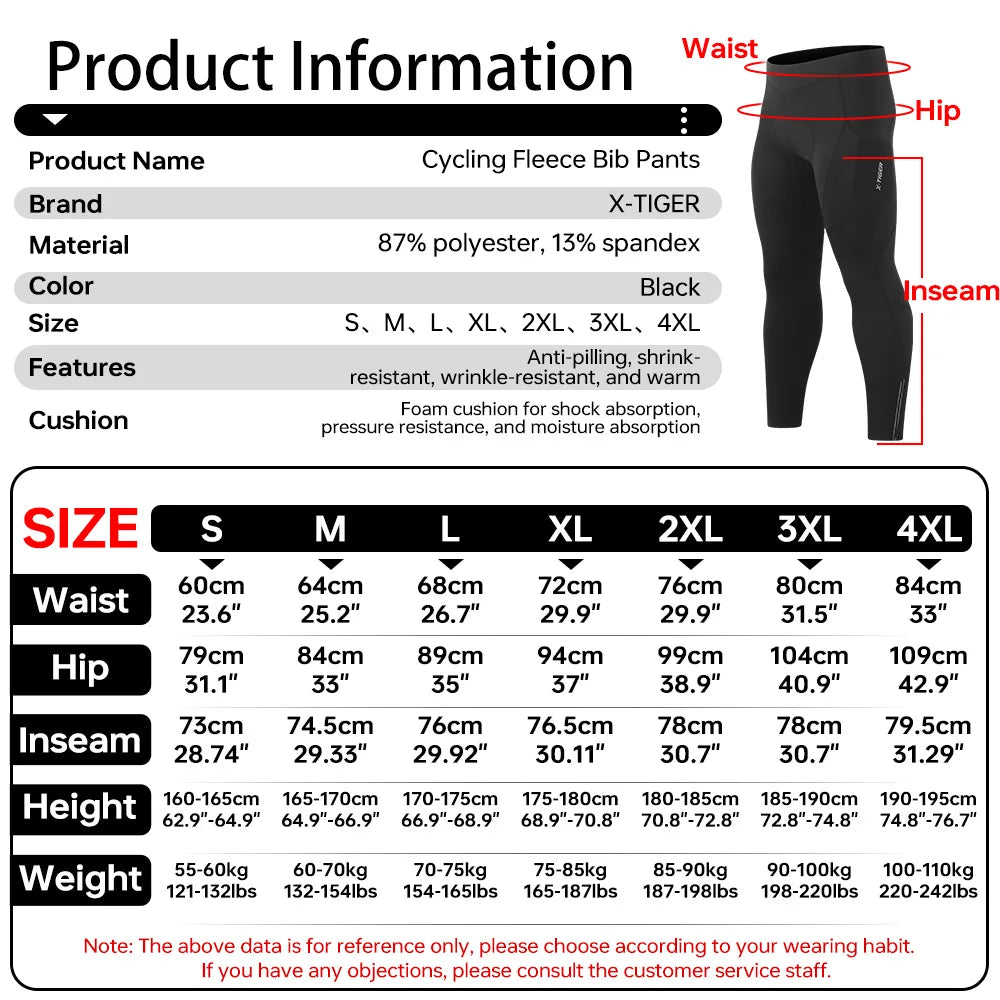 X-TIGER Men's Winter Thermal Cycling Tights | Padded & Fleece