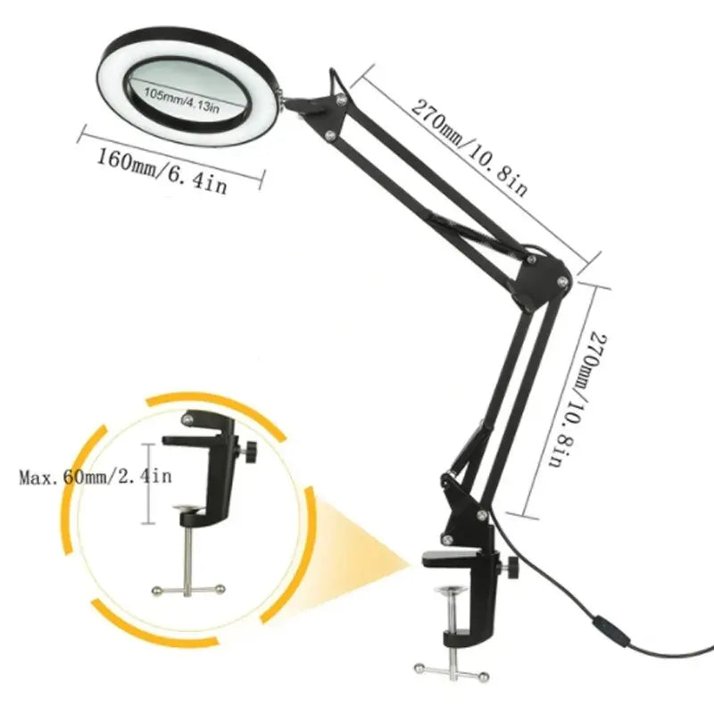 72LED 8X/10X NEW Illuminated Magnifier USB 3 Colors LED Magnifying Glass for Soldering Iron Repair/Table Lamp/Skincare Beauty Peaceful Pleasures Health and Wellness Short Version--Black
