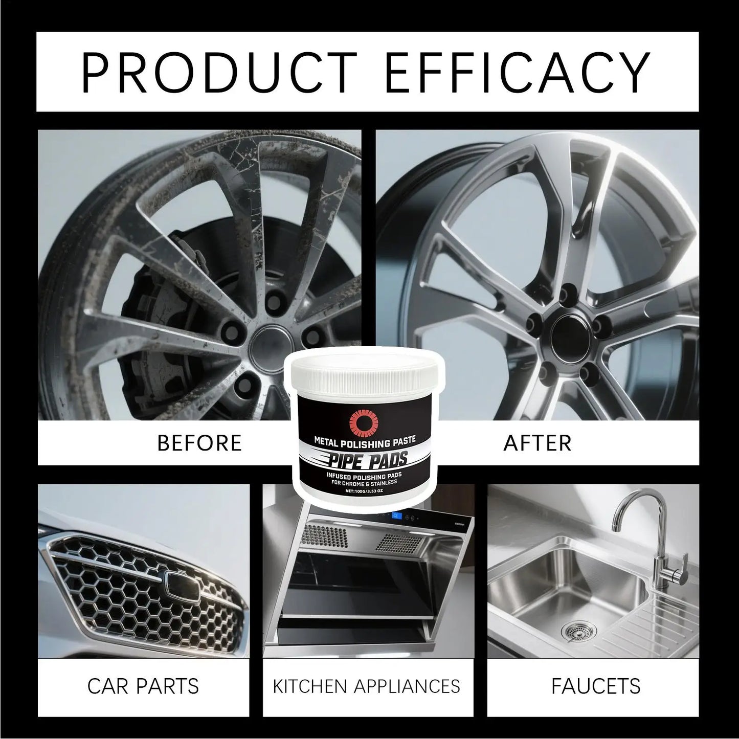 Metal Scratch Remover Paste 100g Shine Restorer Cream With Pad Multi-Surface Polishing For Brass Aluminum Chrome, Car Detailing Peaceful Pleasures Health and Wellness