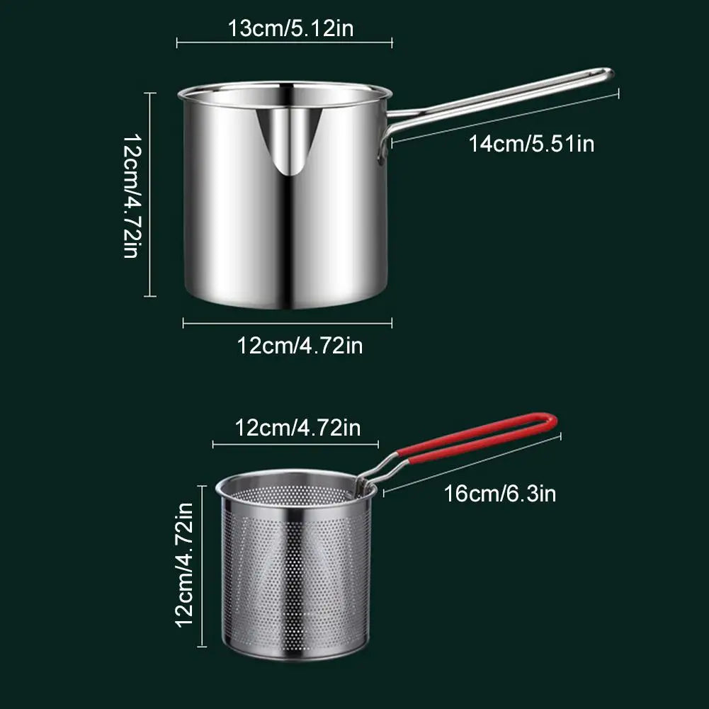 Stainless Steel Deep Fry Pot & Strainer Basket Set | Small Fryer