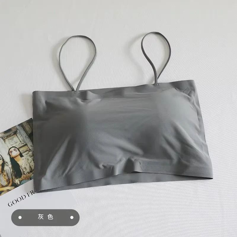 Women's Ice Silk Seamless Cami Tops Smooth Breathable Sleeveless Spaghetti Strap Vests for Summer Layering Casual Daily Wear Peaceful Pleasures Health and Wellness Grey One Size
