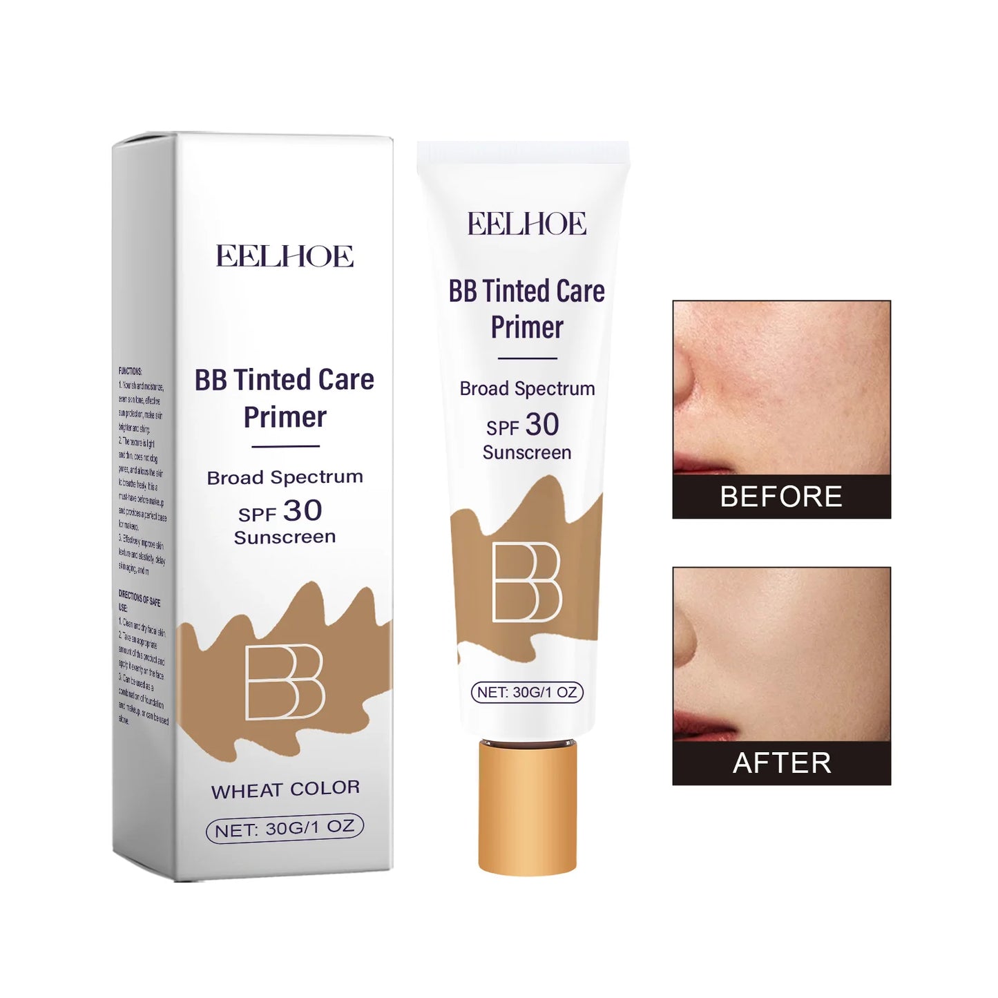 BB Tinted Care Primer Effectively Preventing UV Damage Improve Skin Texture Elasticity Long-Lasting Coverage Moisturizing Cream Peaceful Pleasures Health and Wellness Wheat Color