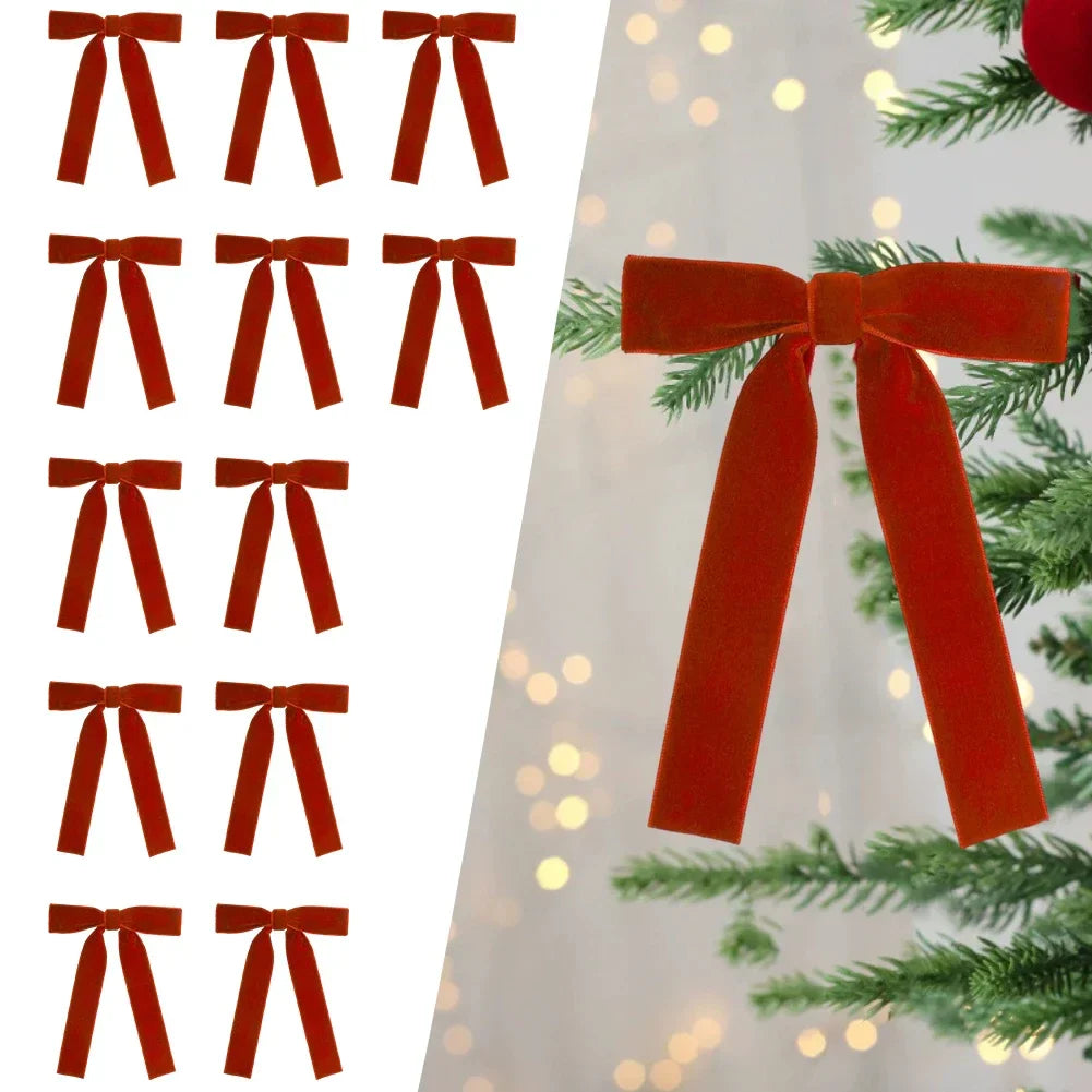 Velvet Christmas Bows Wine Red 12 Pack | Reusable Holiday Decor