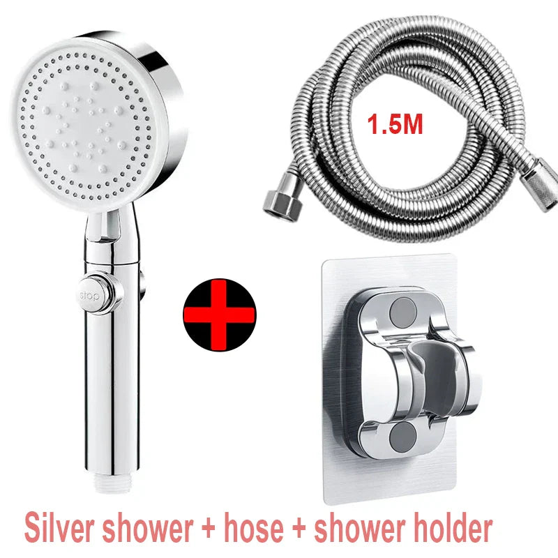 5-Mode Handheld Shower Head | Height-Adjustable Water-Saving