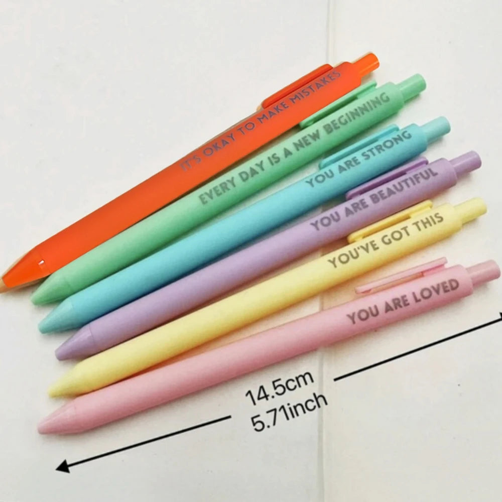 6-pack Motivational Press Neutral Pen Encouraging Quotes Plastic