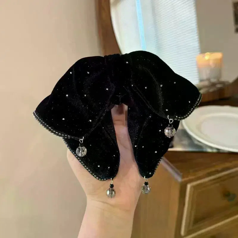 Velvet Rhinestone Bow Shark Hair Claw Clip | French Style