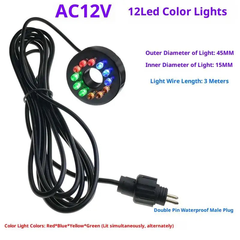 12V 12-LED Garden Pond Light Ring, DIY Waterproof Accessory for Underwater Submersible Fountain Pumps Craft Peaceful Pleasures Health and Wellness Colorful