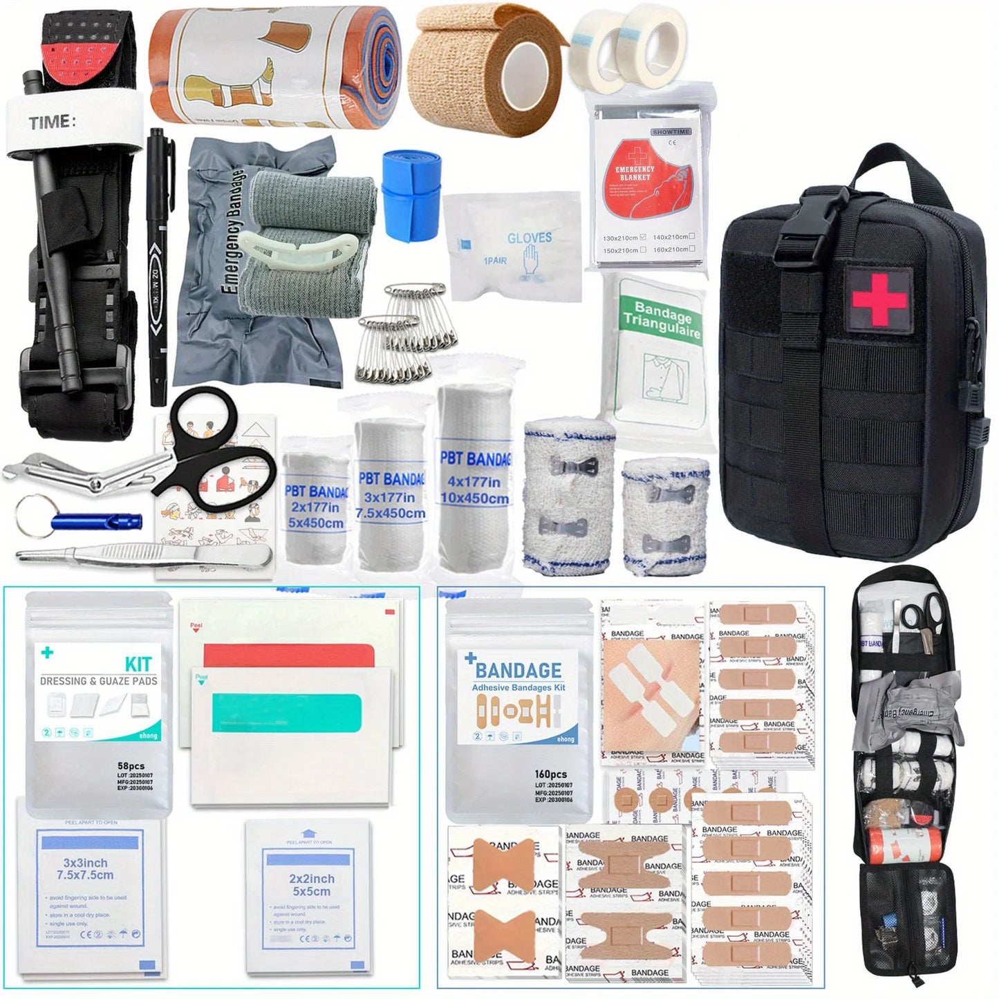 363pcs Survival Kits Camping Equipment Supplies Emergency, Portable Self-defense Gift For Camping, Outdoor First Aid Kit Mini Peaceful Pleasures Health and Wellness 363pcs Black