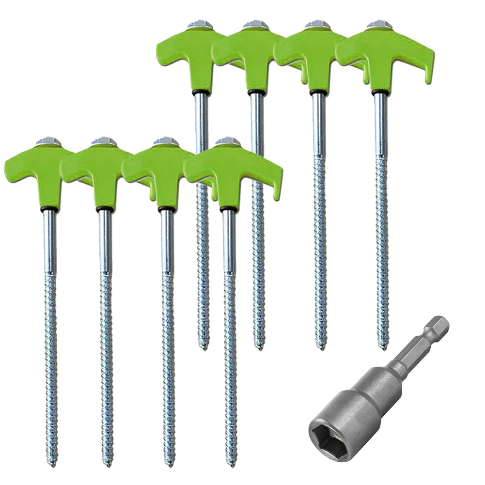 Screw Tent Stakes 8/16Pcs M8 Carbon Steel Spiral Pegs with Hex Socket Luminous Glow Head for Outdoor Camping Hard Ground Anchors Peaceful Pleasures Health and Wellness Green 8PCS