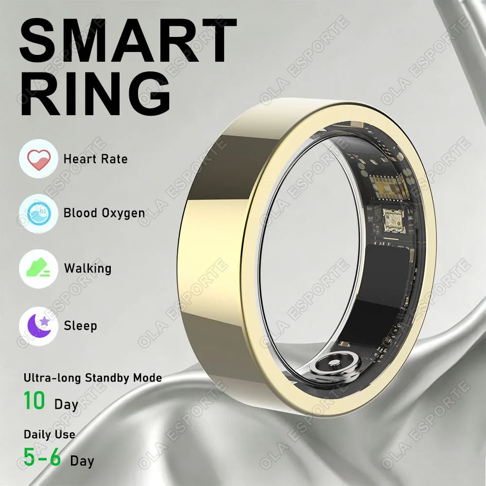 2026 New Smart Ring Heart Rate Blood Pressure Sleep Monitoring Motion Tracking IP68 Waterproof Men Women Smart Ring Holiday Gift Peaceful Pleasures Health and Wellness Gold 11