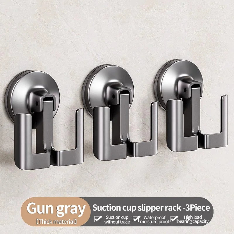 No-Drill Suction Cup Aluminum Bathroom Slipper Rack & Hook