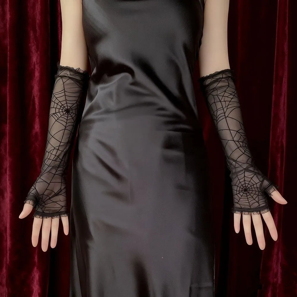 Spider Web Lace Fingerless Gloves & Arm Sleeves | Cosplay