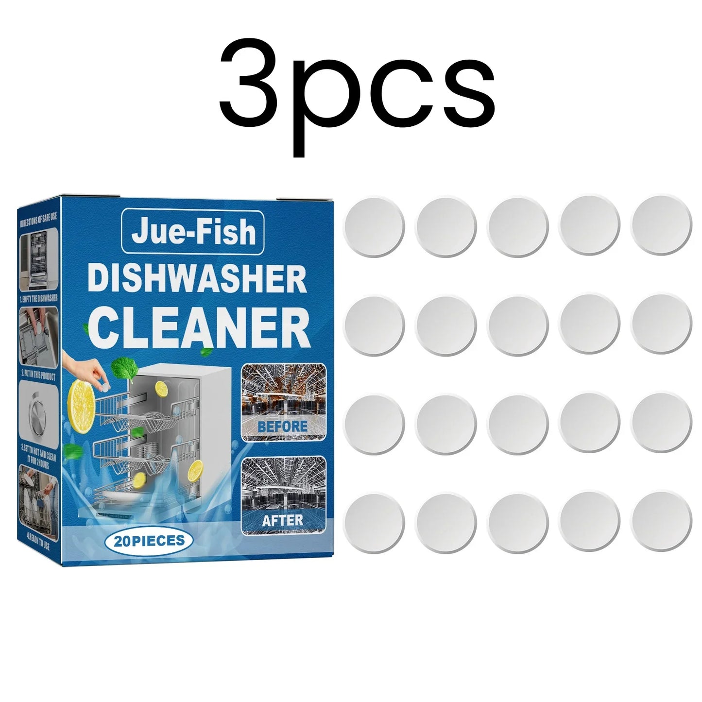 Jue Fish Dishwasher Cleaner Tablets – Descale & Deodorize 20pk