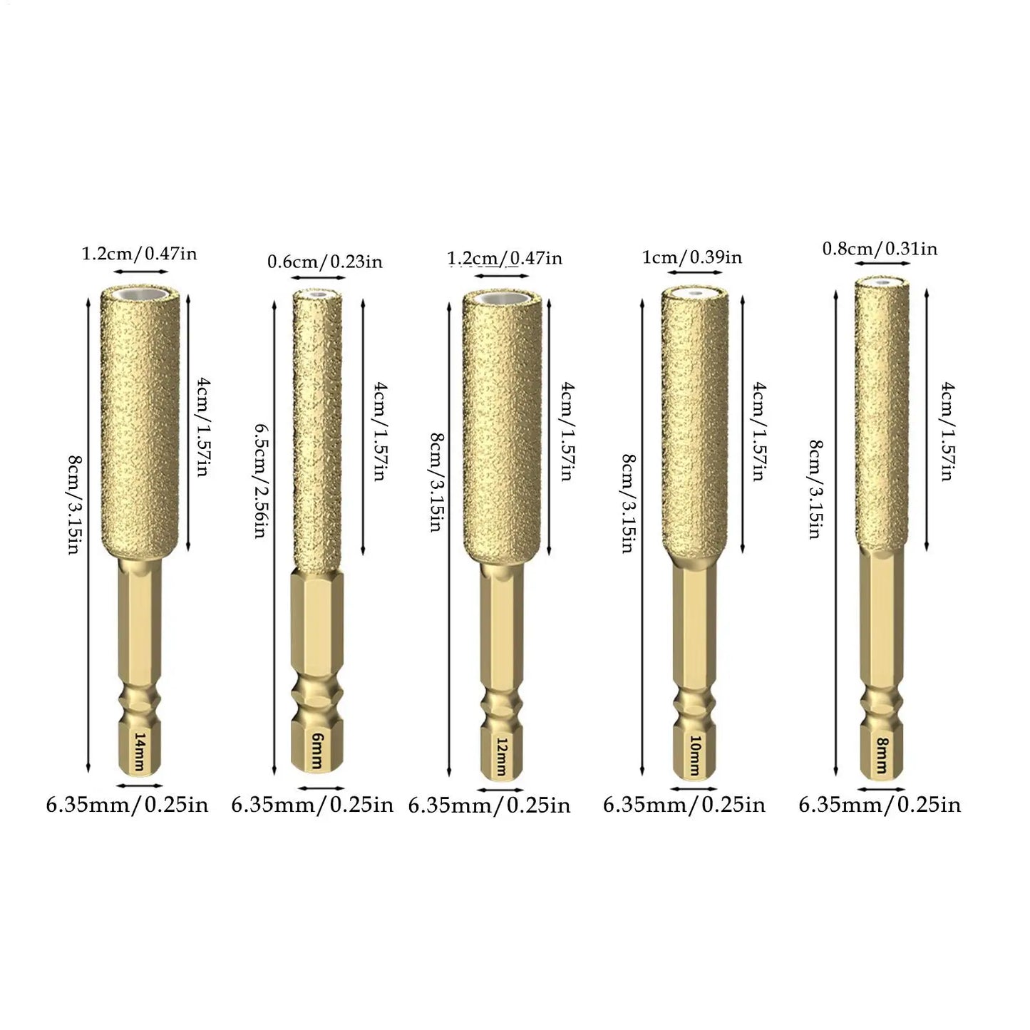 Diamond Grit Tile & Glass Drill Bits Set – 5-Piece Hex Shank