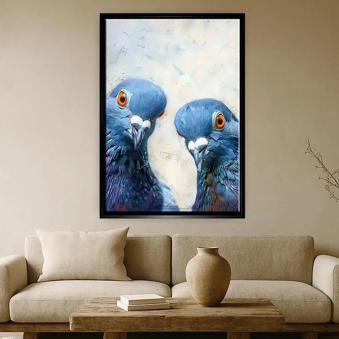 Whimsical Pigeons Art Print, Mid Century Retro Bird Poster, Funny Animal Wall Art, Quirky Home Decor for Kitchen or Living Room Peaceful Pleasures Health and Wellness TR261173-2 20x30cm Unframed